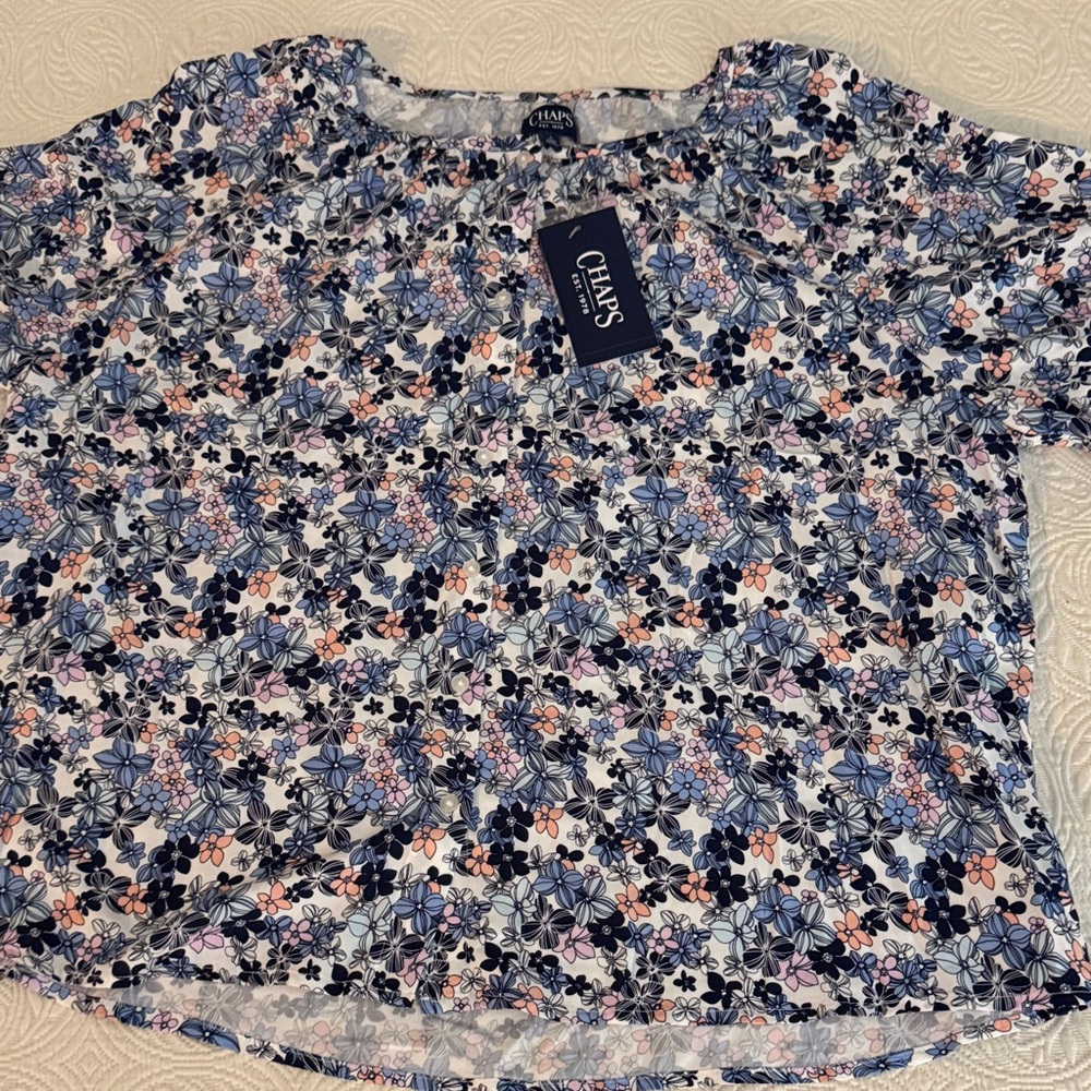 Chaps Women's Floral Blouse - Blue and Pink